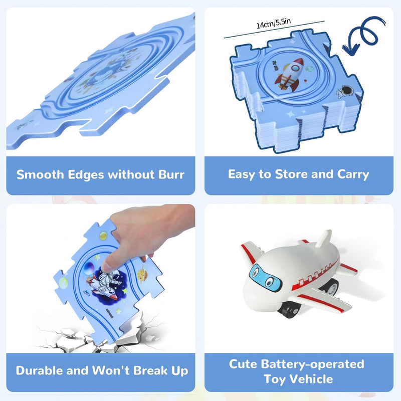 XAZASTOV Auto Spielzeug Autorennbahn mit Flugzeug Puzzle Spielzeugauto für Kinder DIY Puzzlebahn Kin