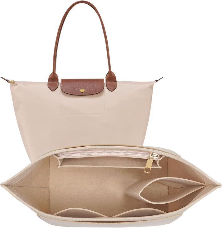 LOUKAYCCI Filz-Organizer-Handtascheneinsatz für Longchamp Le Pliage S, Grösse S, Beige Small Beige,