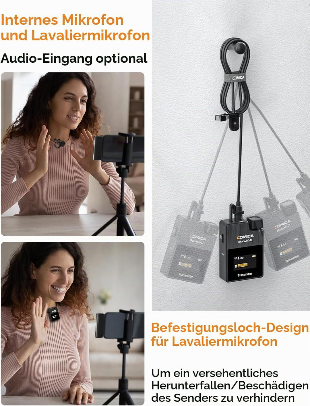 COMICA Drahtloses Mikrofon, BoomX-DUC2 2.4G kompakte drahtlose Mikrofonsystem für USB C Smartphone u