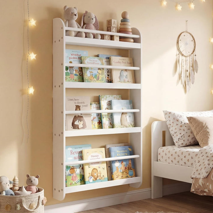 COSTWAY Bücherregal für Kinder, Kinderregal mit 4 Ablagen, Wandregal aus Holz für Spielzeug & Bücher