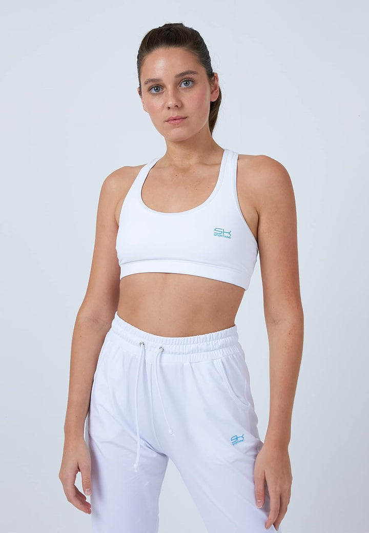 Sportkind Mädchen &amp; Damen Tennis, Fitness, Sport Trainingshose lang mit Taschen, atmungsaktiv L Weis