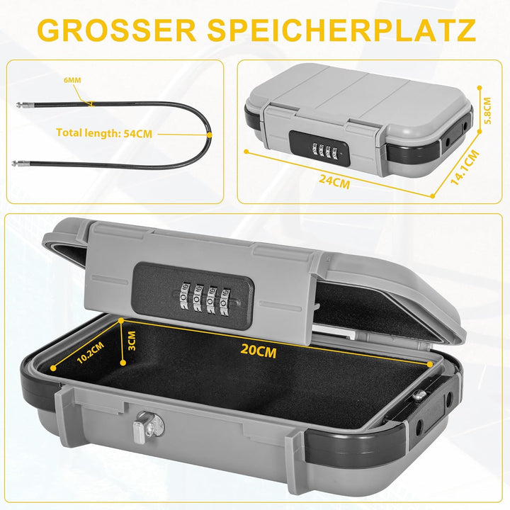 OUUTMEE Tragbare Tresor mit Zahlenschloss Strandsafe 24 x 14 x 5,8 cm Strandtresor zum Anketten,Geei