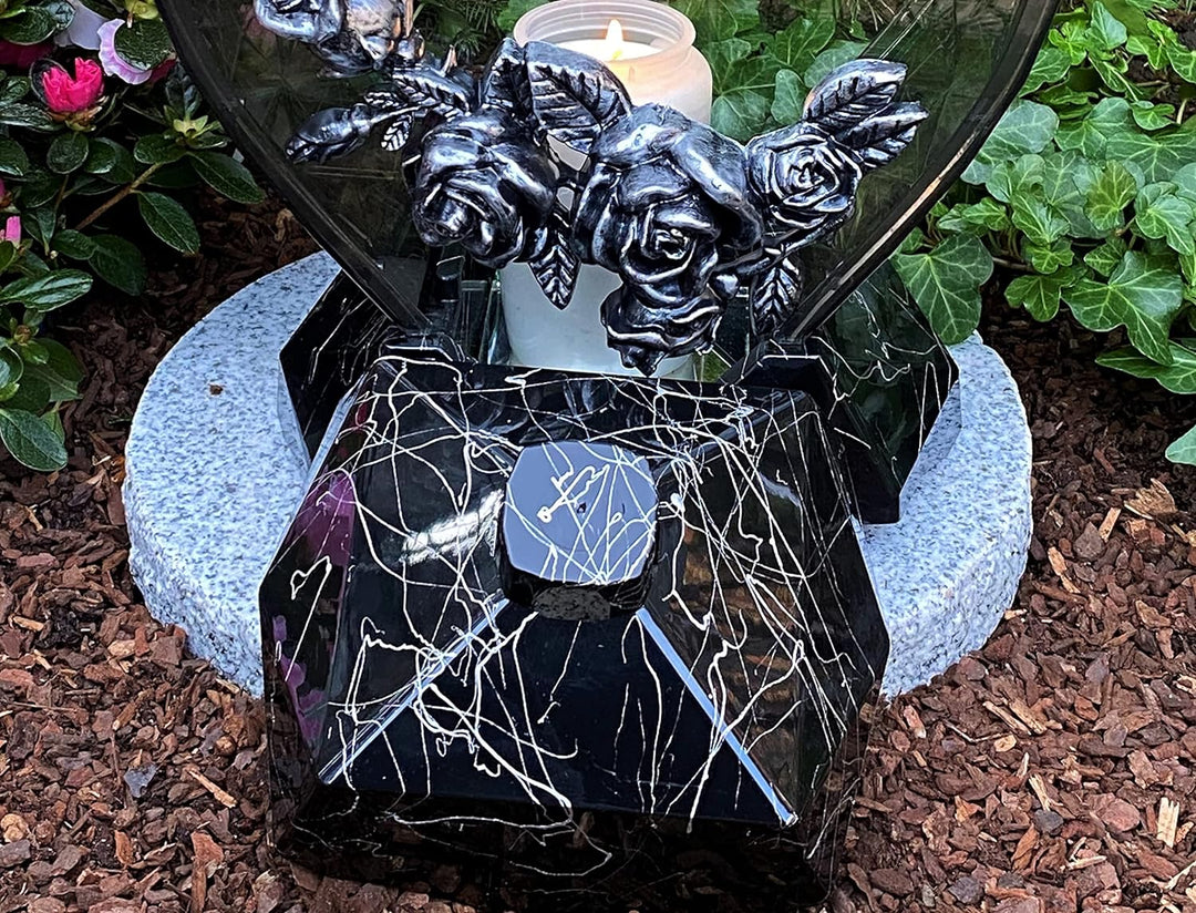 Garten Paradies Handmade Grablampe Laterne Herz Form mit Beschriftung - Grablicht Kerze Grabkerze Gr