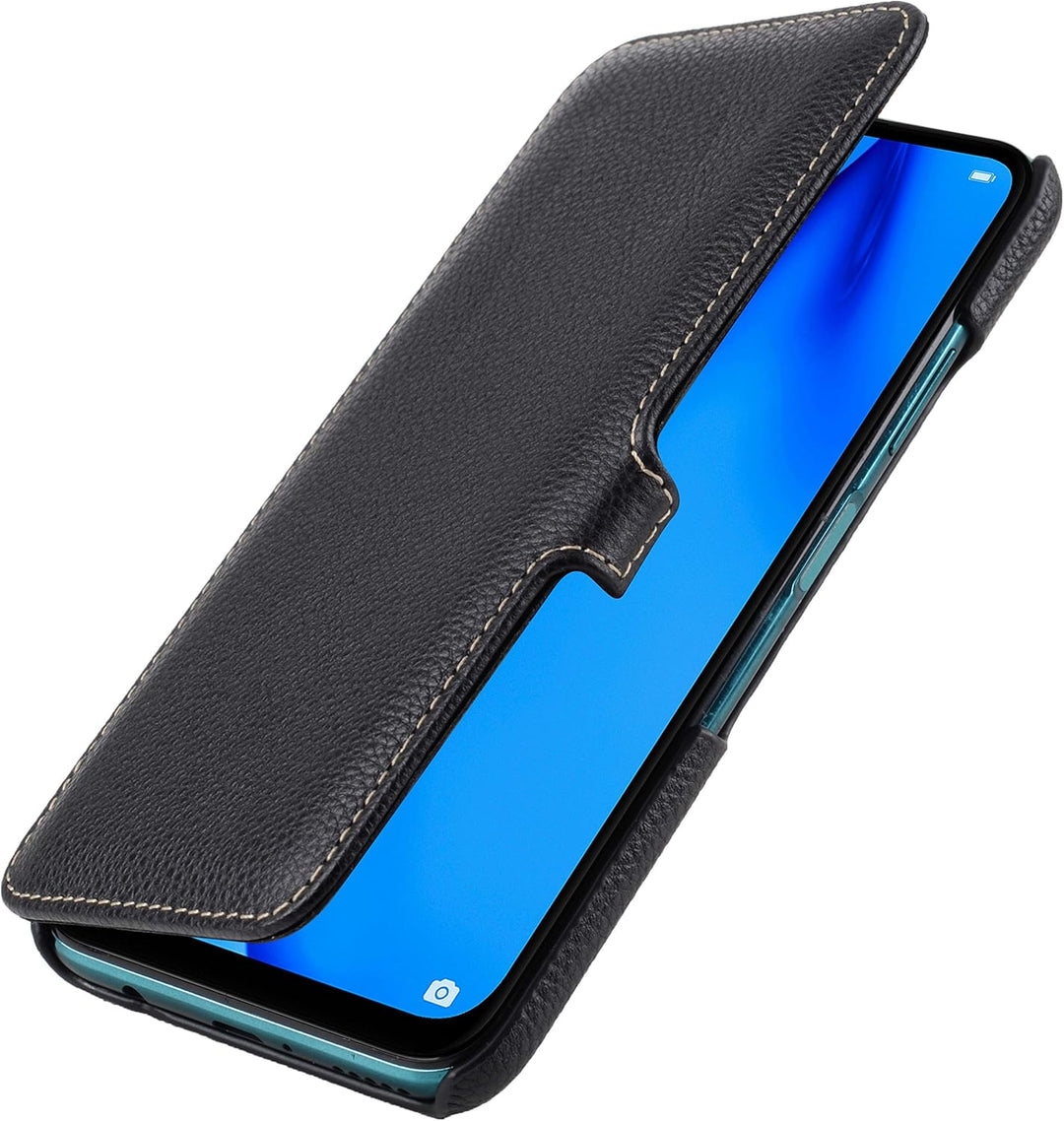 STILGUT Book Case kompatibel mit Huawei P40 lite Hülle aus Leder mit Clip-Verschluss, Lederhülle, Kl