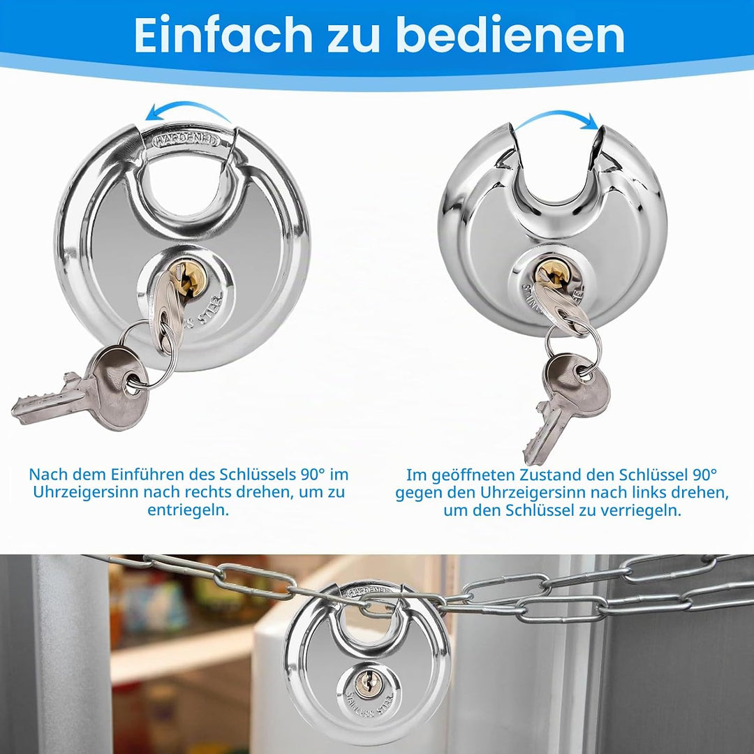 4 Stück Rundbügelschloss 70mm, Vorhängeschloss mit 8 Schlüssel, Rundschloss mit Edelstahlschäkel Dis