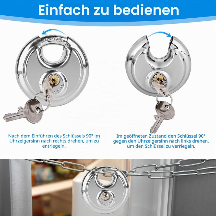 4 Stück Rundbügelschloss 70mm, Vorhängeschloss mit 8 Schlüssel, Rundschloss mit Edelstahlschäkel Dis
