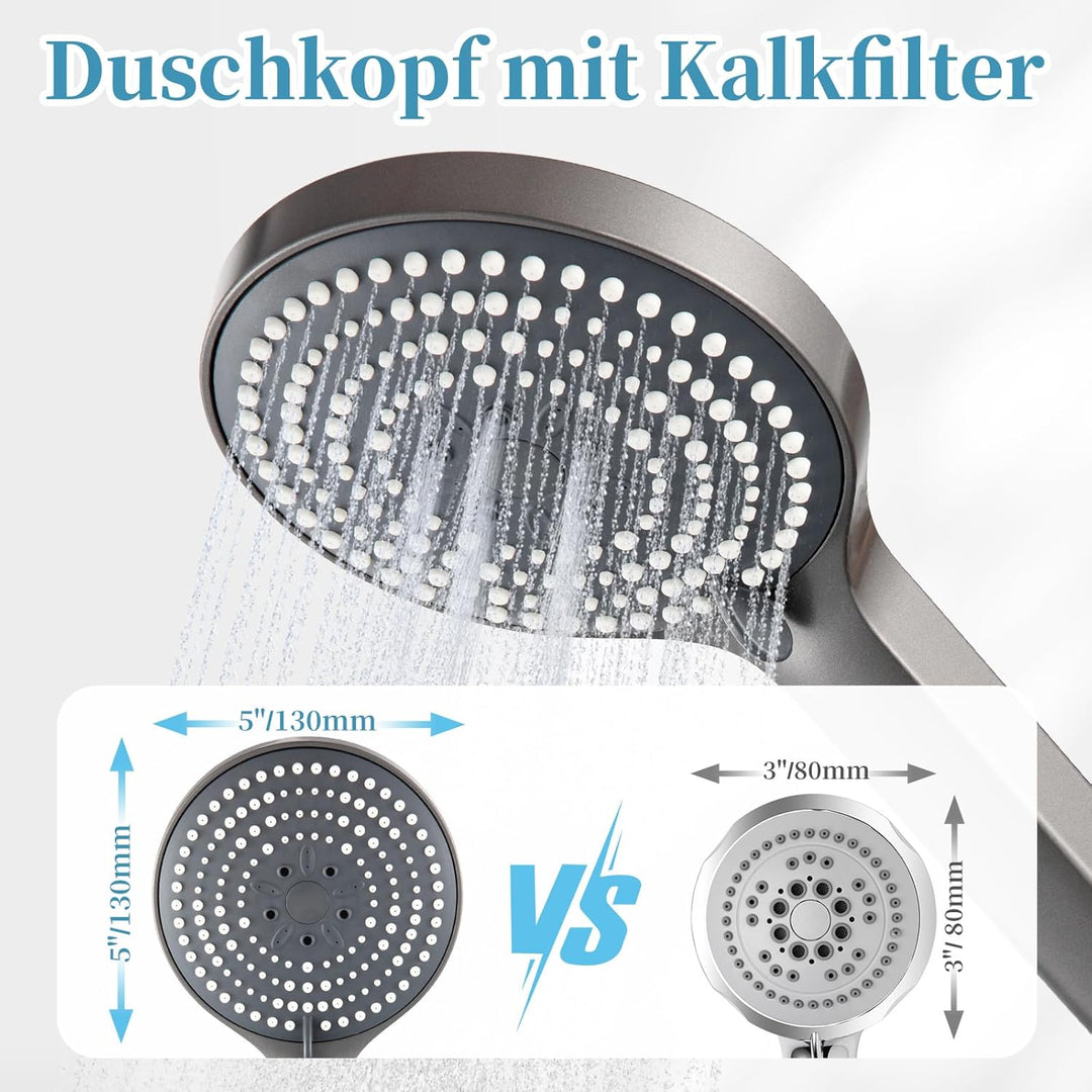OFFO Duschkopf mit Schlauch und Halterung, Duschkopf Gross mit 6 Strahlarten, Duschbrause für Brause