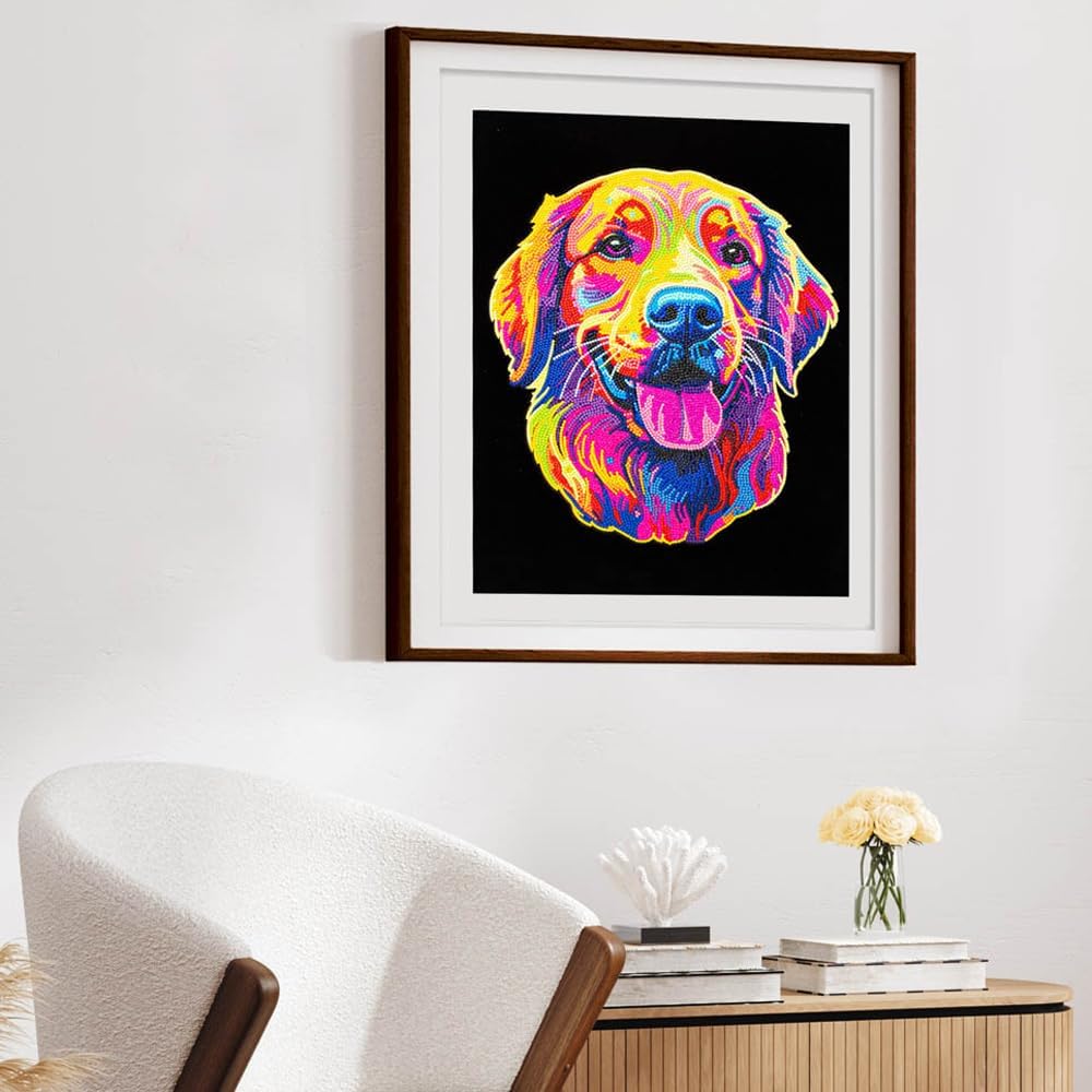 DIAMOND DOTZ 2594367 Original 5D Diamond Painting Set, Neon Golden Retriever, mit Neonfarben und Sam