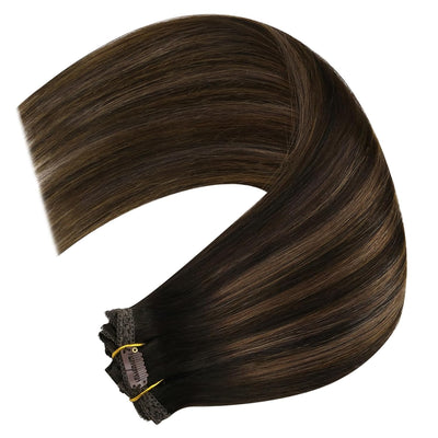 YoungSee Clip in Extensions Echthaar Ombre Clip in Extensions Ombre Braun mit Mittelbraun Remy Echth