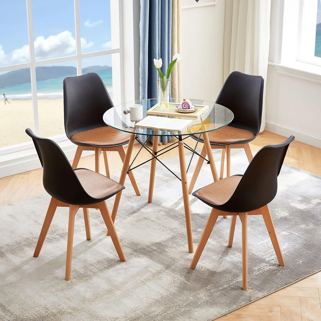 EGGREE 4er Set Esszimmerstühle mit Massivholz Buche Bein SGS Geprüfter, Skandinavisch Design Gepolst