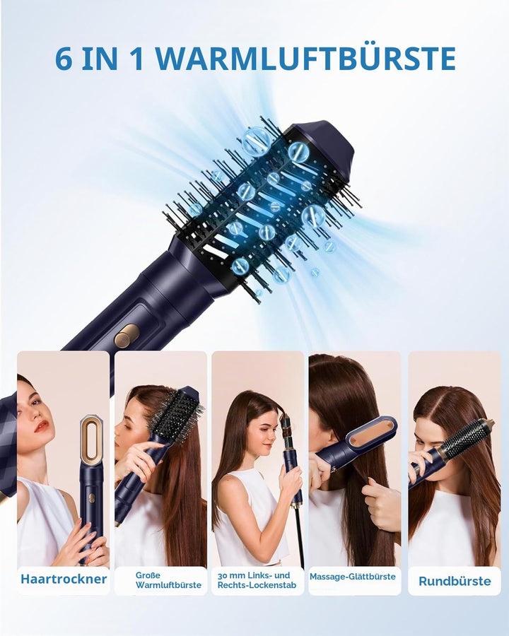 UMIGA Hairstyler 6 in 1 Hairstyler, Multistyler Lockenstab mit Luft Blau Hair Dryer Styler Set, Blau