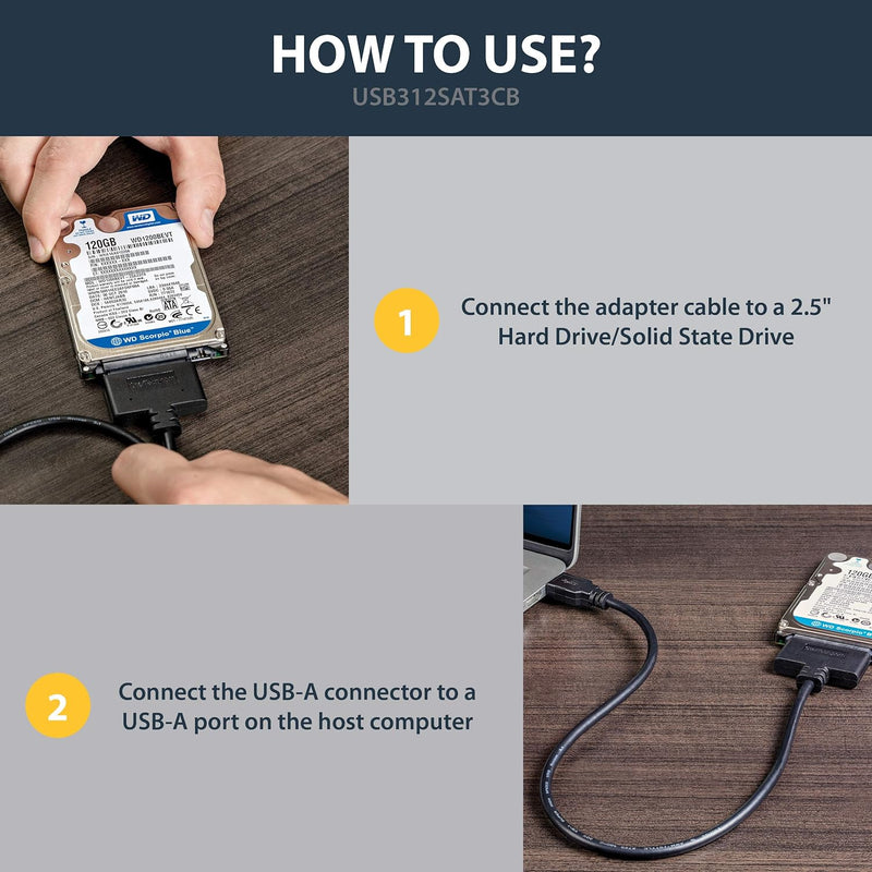 StarTech.com USB 3.1 auf 2,5" (6,4cm) SATA III Adapter Kabel mit UASP - USB 3.1 zu SATA SSD/HDD Konv