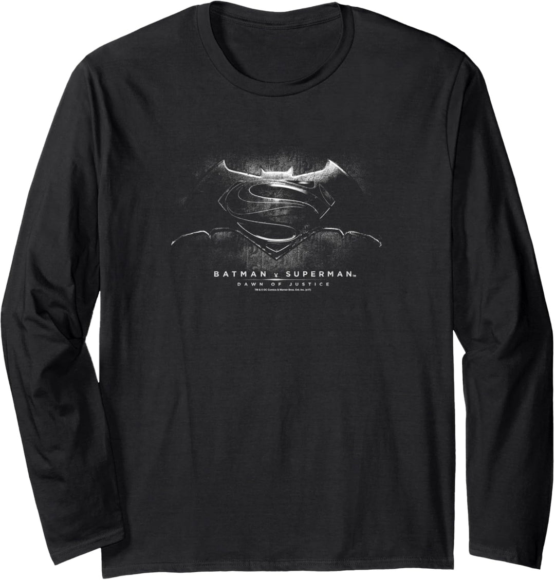 Batman v Superman B & W Title Logo Langarmshirt