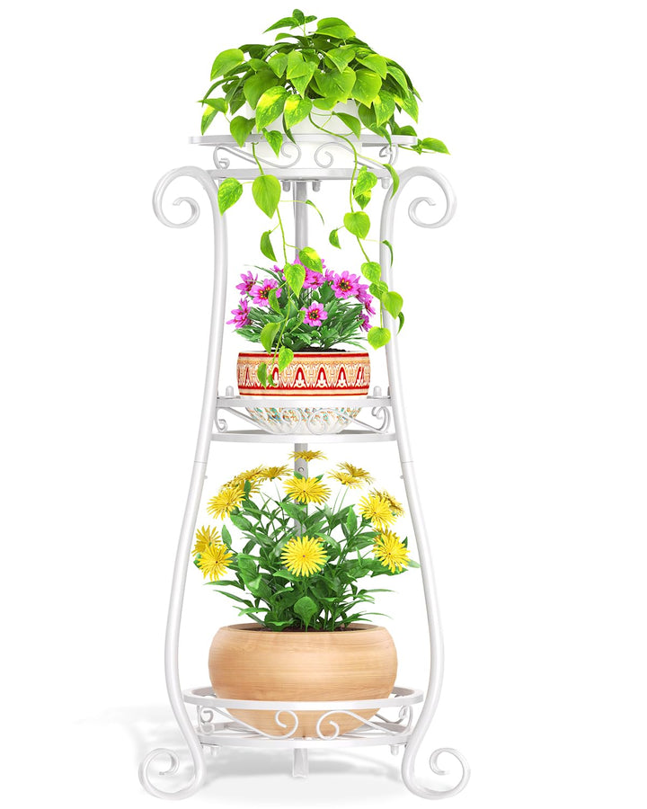 VASZOLA 3 Etagen Metall Pflanzenständer Blumentopfständer, 87cm Pflanzenregal Blumenregal für innen,