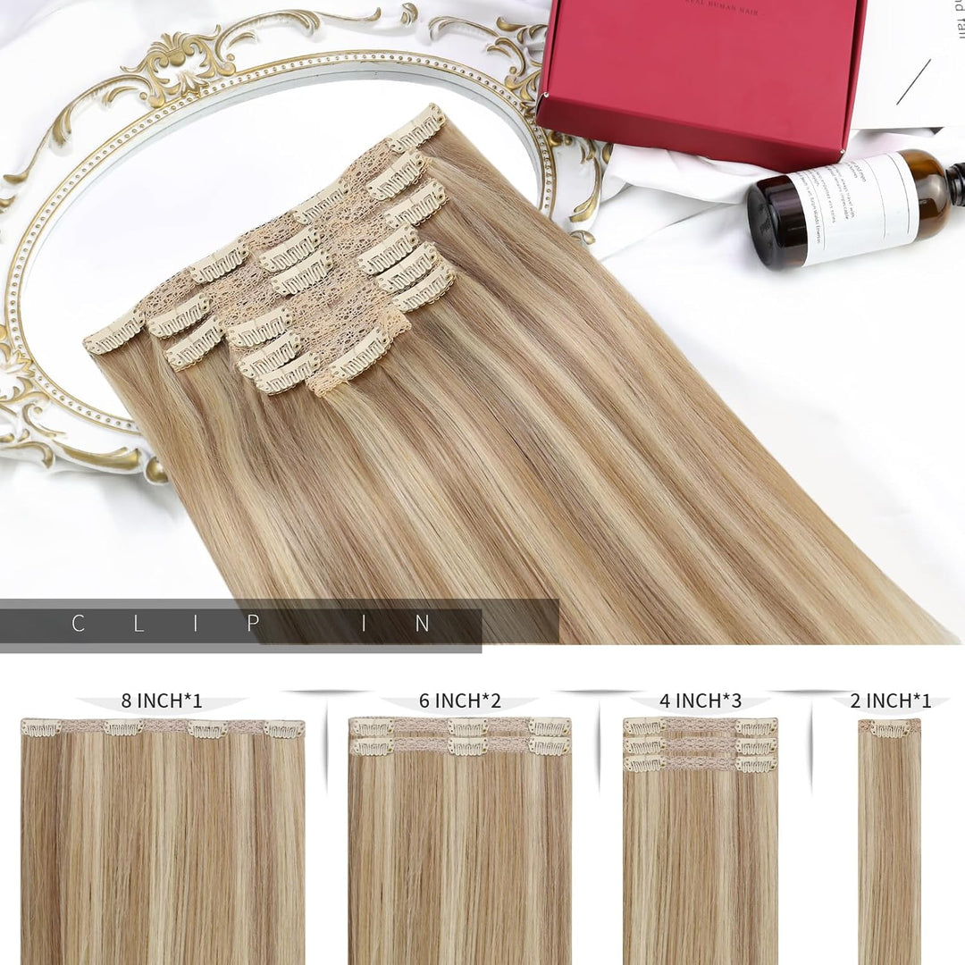 Moresoo Clip in Extensions Echthaar Blond Extensions Clip Echthaar Remy Goldblond mit Mittelblond Ha