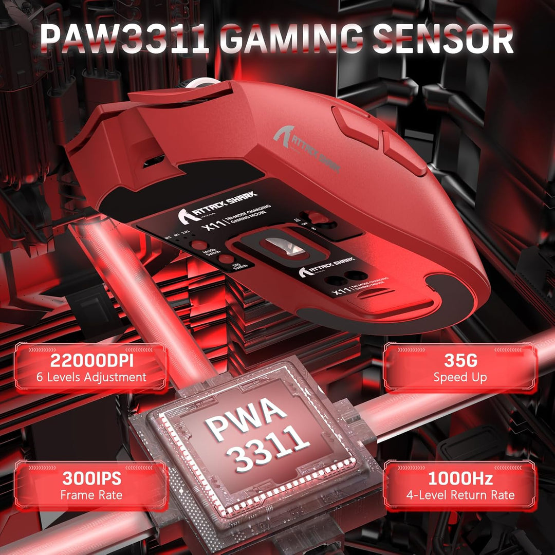 LexonElec x Attack Shark X11 Kabellose Gaming-Maus mit RGB Magnetische Ladestation, PixArt PAW3311-S