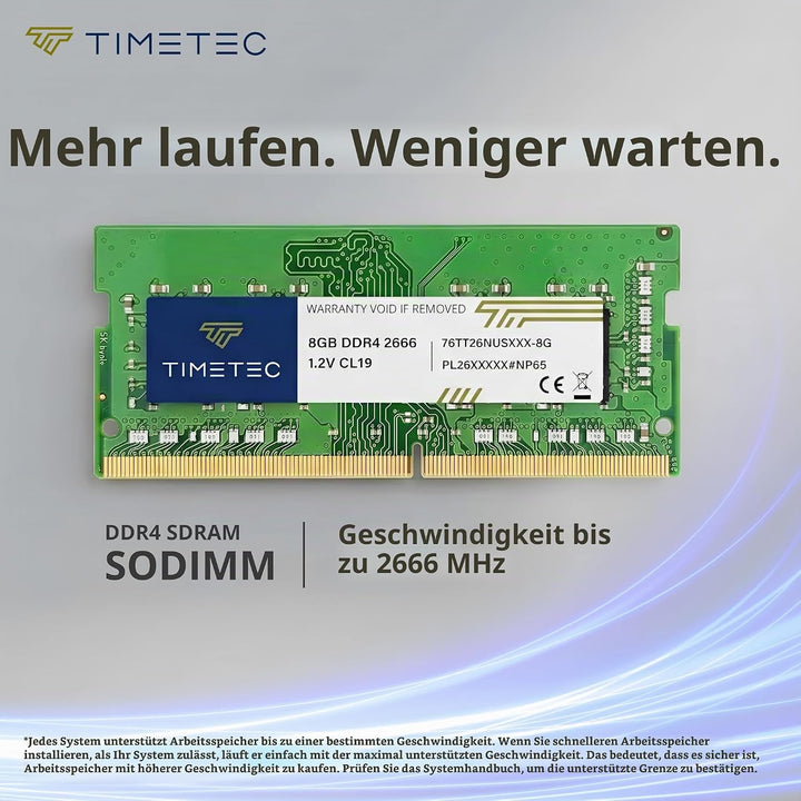 Timetec 8GB DDR4 2666MHz (DDR4-2666) PC4-21300 ((PC4-2666V) Non-ECC Unbuffered 1.2V CL19 1Rx8 Single