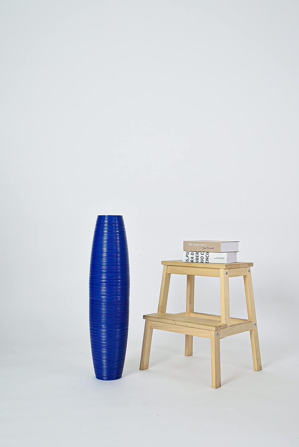 Leewadee Grosse Bodenvase für Dekozweige hohe Standvase Design Holzvase, Holz, 70 cm, Blau 70 cm Bla