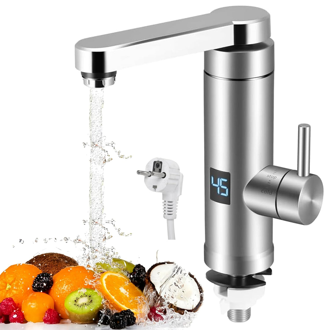Elektrischer Wasserhahn Edelstahl, 220V 3000W Sofortiger Warm Wasserhahn mit LED Digitalanzeige und