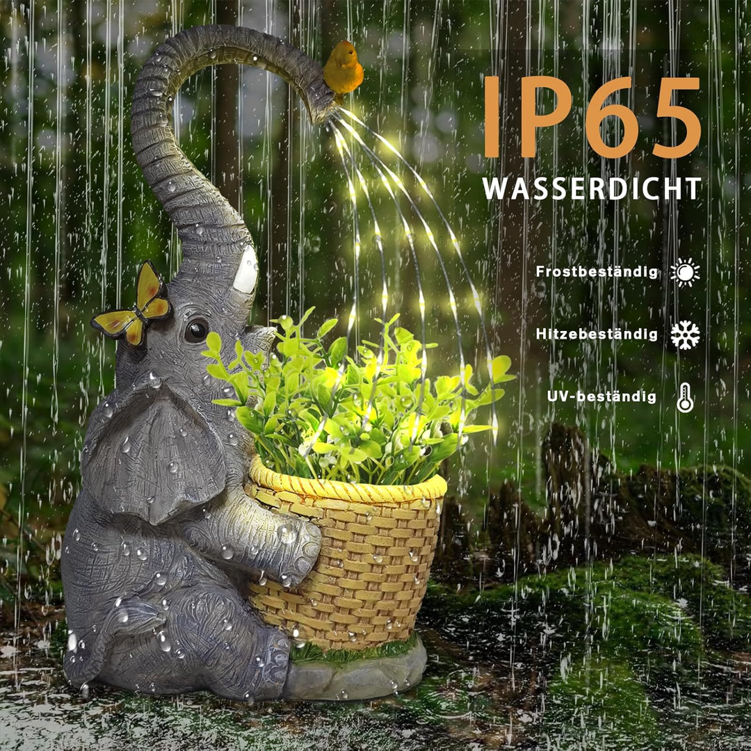 Garten Outdoor Elefanten Statue Deko - Elefant mit Gefälschter Pflanze Gartenfiguren Solar Lichter B