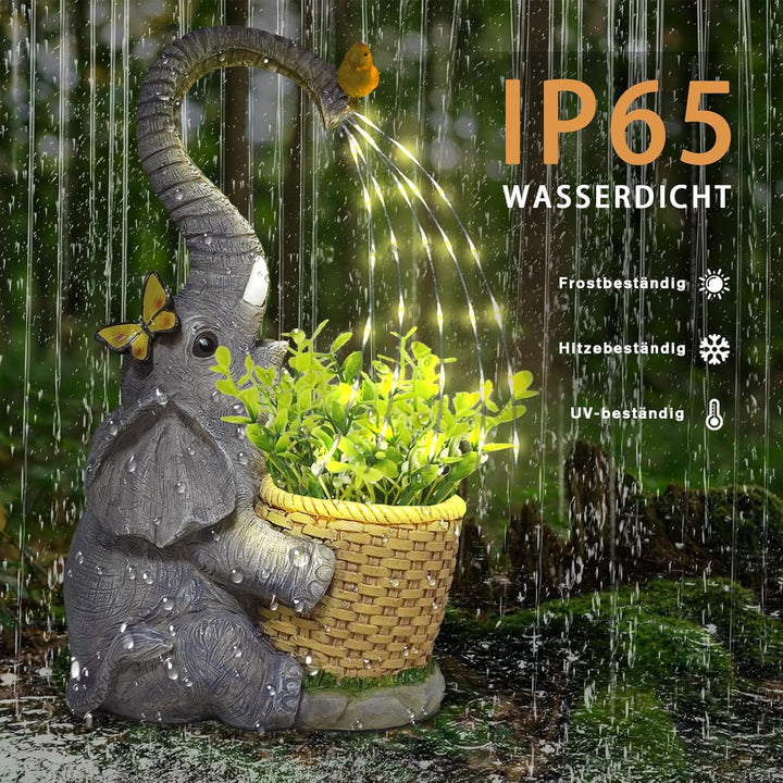 Garten Outdoor Elefanten Statue Deko - Elefant mit Gefälschter Pflanze Gartenfiguren Solar Lichter B