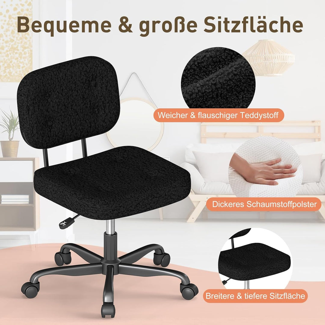 AnyGod Schreibtischstuhl ohne Armlehne, Kompakter Drehstuhl mit Rollen & Höhenverstellbar, Ergonomis