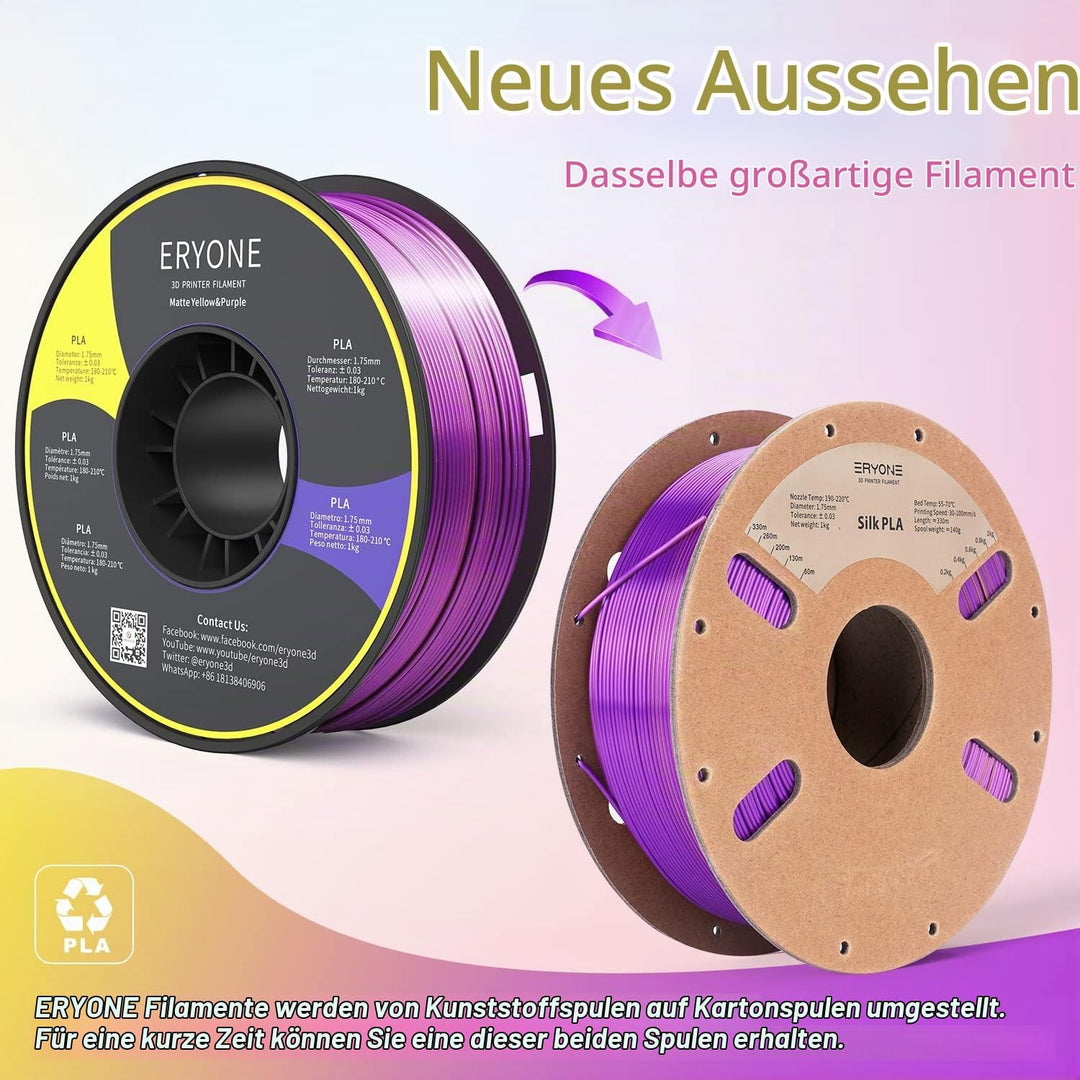 ERYONE Dual Seiden PLA Filament 1.75mm,Co-Extrucsion PLA Seiden Filament für 3D Drucker +/- 0,03 mm,