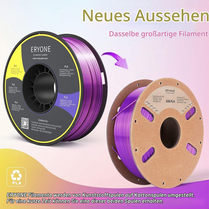 ERYONE Dual Seiden PLA Filament 1.75mm,Co-Extrucsion PLA Seiden Filament für 3D Drucker +/- 0,03 mm,