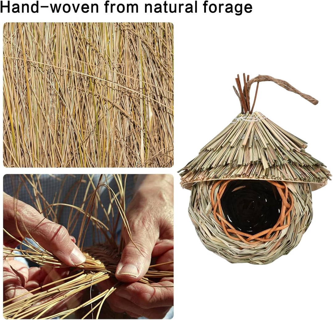 2 Stück Nistkästen, Vogelnest, Handgewebte Vogelhäuser, Vogelhäus zum Aufhängen, Gras Bird Nest für