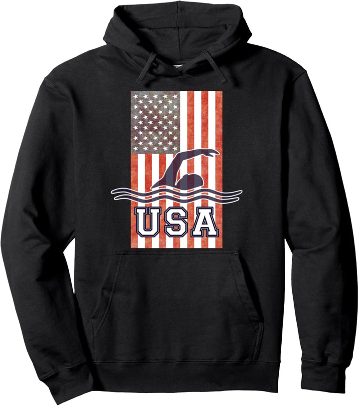 USA Swimming American Flag Swimmer Swim Team Athlete Pullover Hoodie
