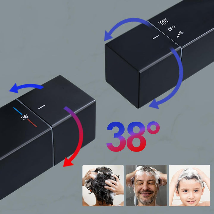 HOMELODY Duschsystem mit Thermostat Schwarz - Edelstahl Duscharmatur Komplettset mit 30x30CM Kopfbra