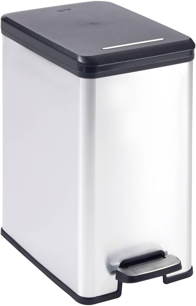 Curver Deco Slim Abfalleimer, Kunststoff, Silber Metallic