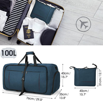 NUBILY Faltbare Reisetasche Gross 100L Sporttasche Herren Damen mit Schuhfach Leichter Reisetaschen