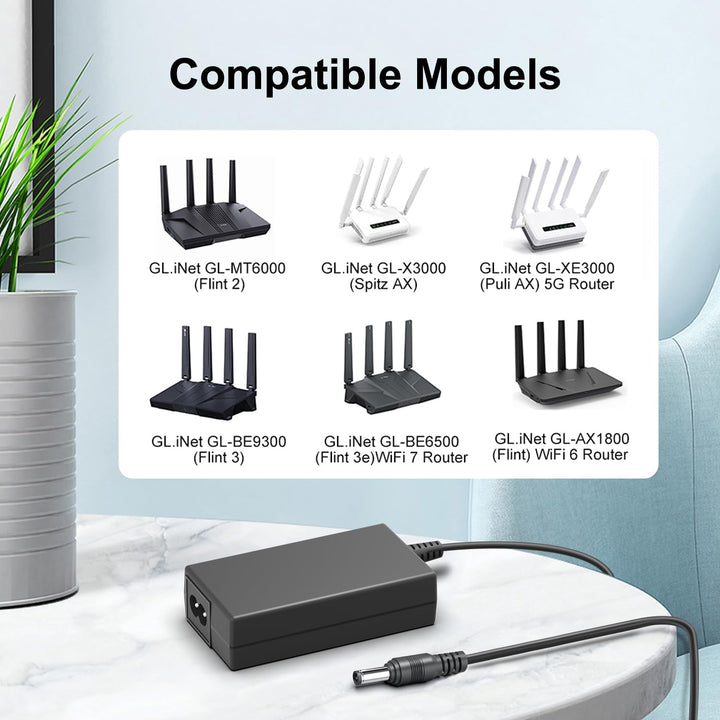 KFD Netzteil 12V Ladegerät für GL.iNet GL-MT6000(Flint 2) WiFi 6 Router GL-BE6500(Flint 3e) GL-BE930