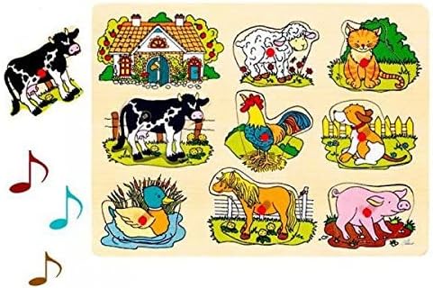 goki 57895 – Steckpuzzle Sound Bauernhof, mit Tierstimmen - 8 Teile - aus Holz