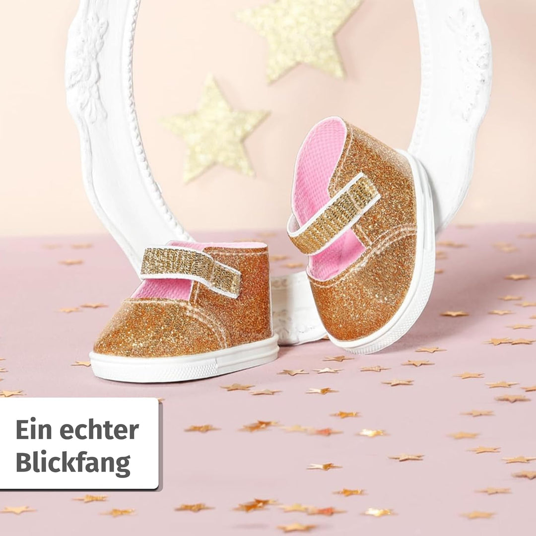 Baby Annabell Goldene Schuhe mit Einlegesohlen 43cm, Puppenschuhe mit Klettverschluss für 43 cm Pupp