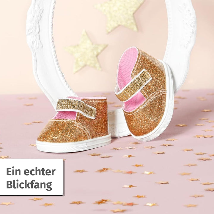 Baby Annabell Goldene Schuhe mit Einlegesohlen 43cm, Puppenschuhe mit Klettverschluss für 43 cm Pupp