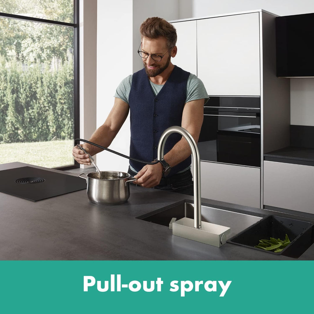 hansgrohe Küchenarmatur Aquno Select M81 (Wasserhahn Küche, Schlauchbox und Abtropfsieb, 360° schwen