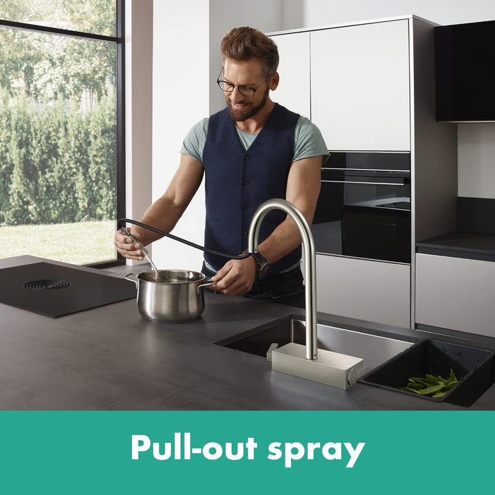hansgrohe Küchenarmatur Aquno Select M81 (Wasserhahn Küche, Schlauchbox und Abtropfsieb, 360° schwen