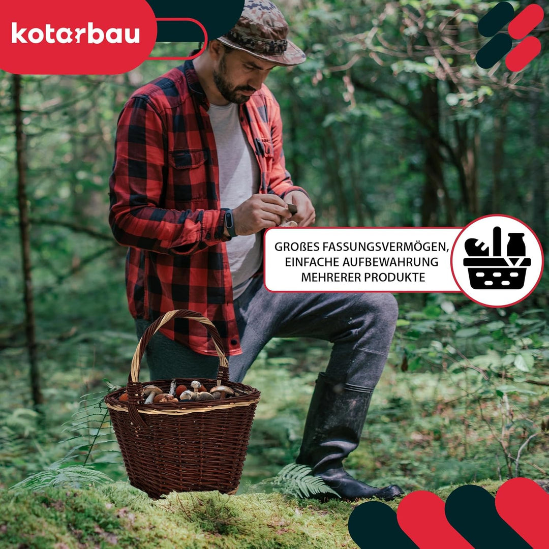 KOTARBAU® Einkaufskorb - Aufbewahrungskorb - Korb Geflochten - ⌀ 35 cm - Pilzkorb – Korb für Obst –