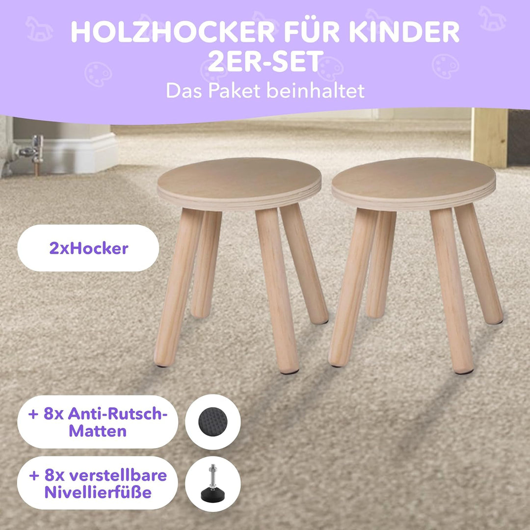 Cateam Tritthocker aus Holz für Kinder und Kleinkinder – 2er-Set – Natur – Kinderhocker mit ausziehb
