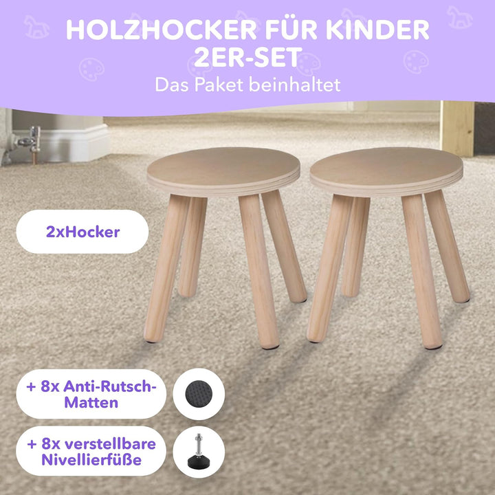 Cateam Tritthocker aus Holz für Kinder und Kleinkinder – 2er-Set – Natur – Kinderhocker mit ausziehb