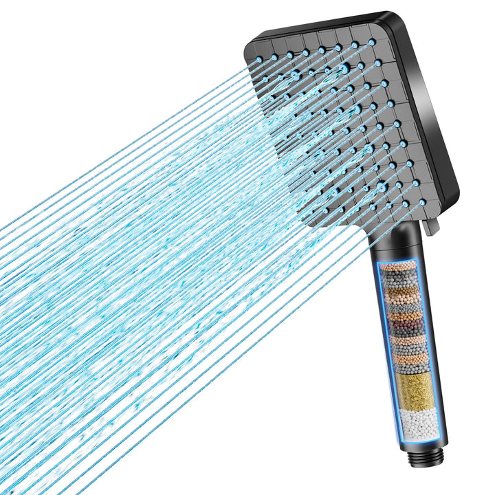 Cobbe Duschkopf mit Filter, Hochdruck Handbrause mit Filtration in 20 Schichten, 6 Strahlarten Quadr