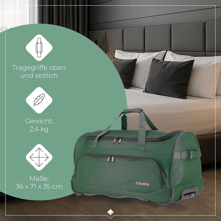 travelite 2-Rad Trolley Reisetasche Grösse L, Gepäck Serie BASICS FRESH: Weichgepäck Reisetasche mit