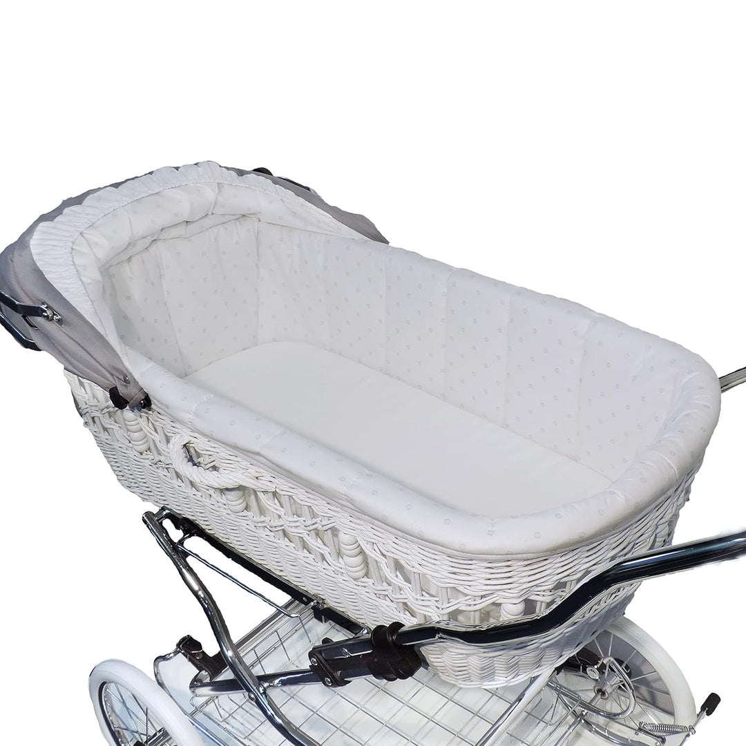 EICHHORN Kinderwagen Weidenkorb - Kinderwagen aus echter Weide, handgeflochten, Korb Weiss, Stoff Gr