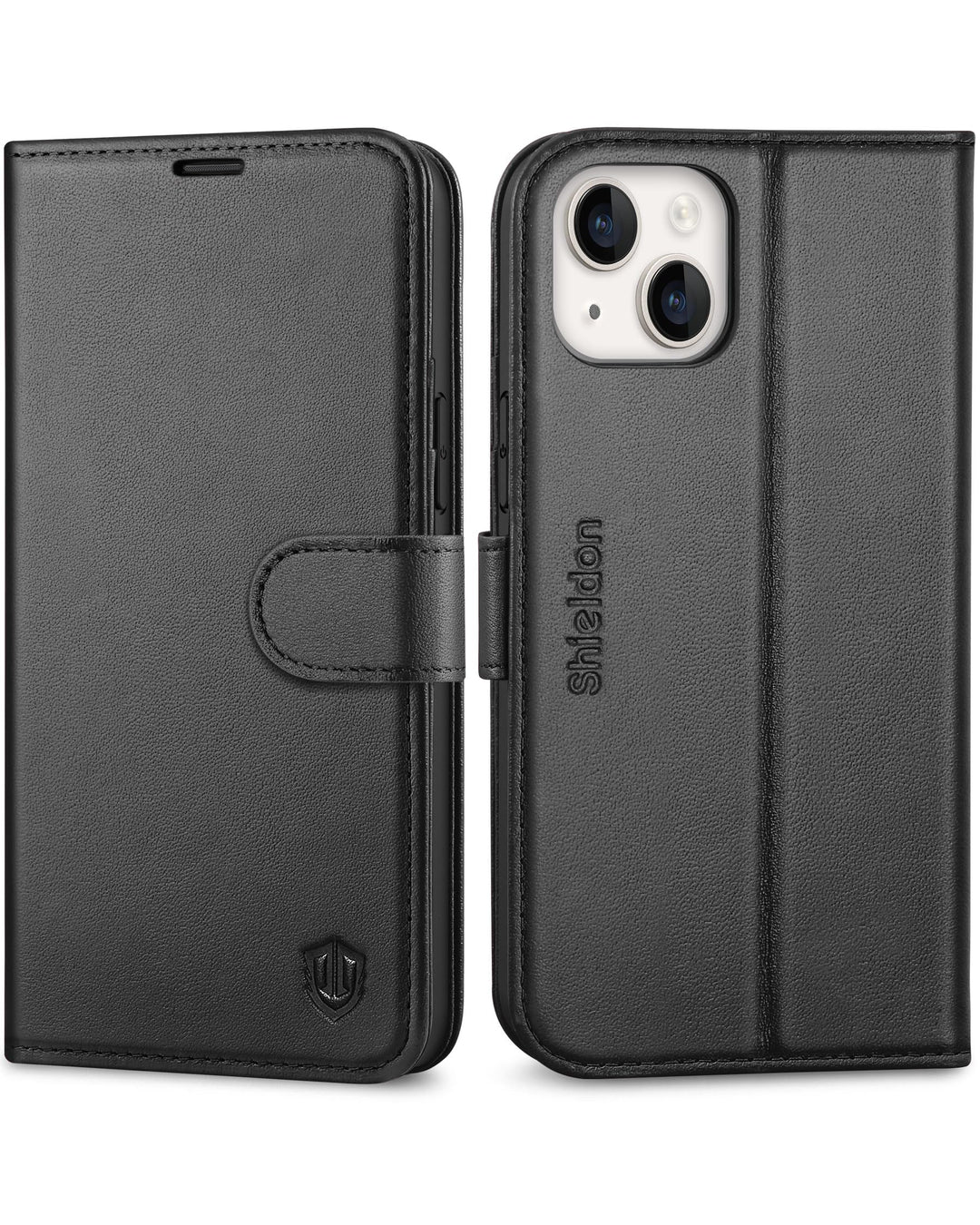 SHIELDON Hülle für iPhone 14 Plus 5G Handyhülle TPU Schutzhülle [Echtleder] [Kartenfach] [Magnet] [S