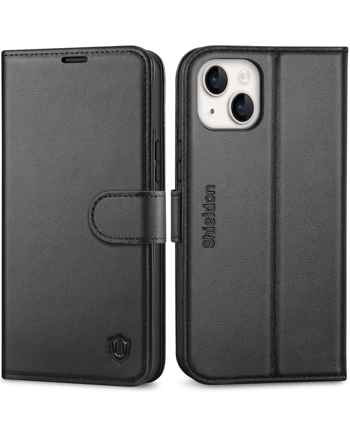 SHIELDON Hülle für iPhone 14 Plus 5G Handyhülle TPU Schutzhülle [Echtleder] [Kartenfach] [Magnet] [S