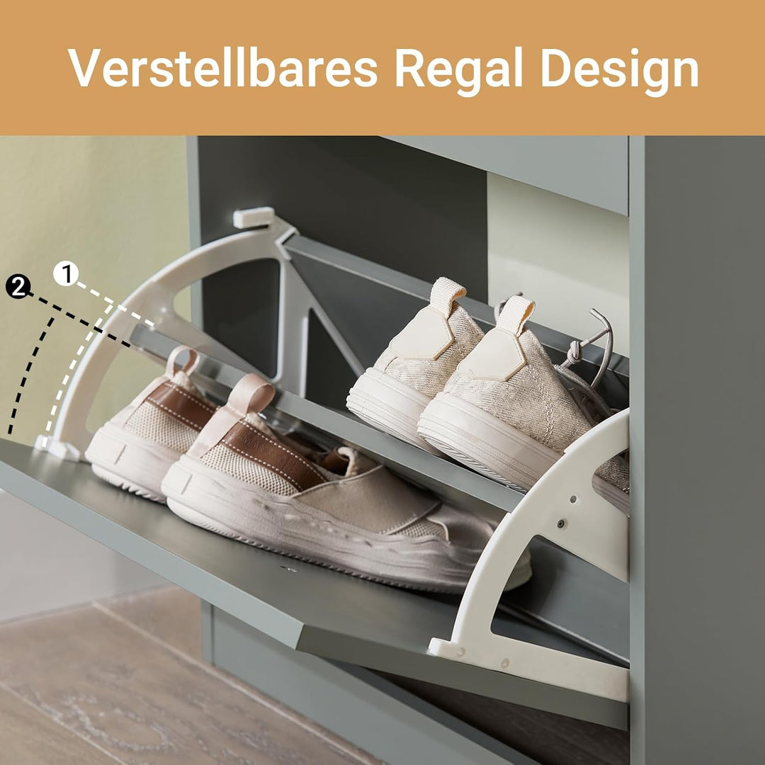 SoBuy Schuhschrank mit 3 Klappen - Schmaler Schuhkipper mit 6 Ablagen, Verstellbares Schuhregal für