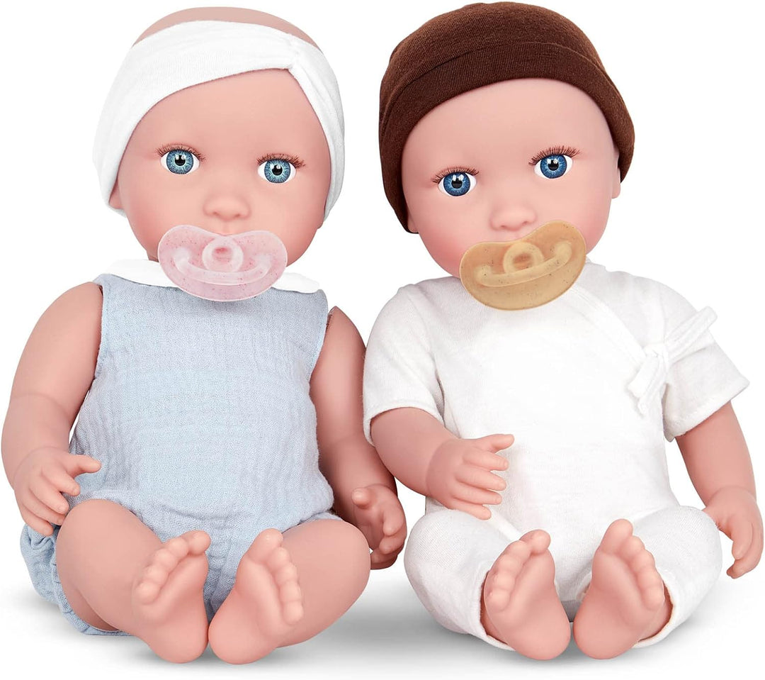 babi 2 Baby Puppen Zwillinge Mädchen Junge mit Kleidung und Schnuller – Weiche 36 cm Puppen mit mitt