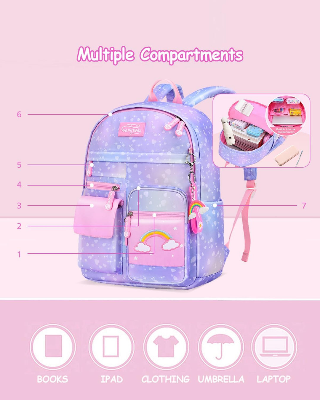Amythe Kinderrucksack Mädchen,Rucksack Kindergarten,Schulranzen Mädchen 1-3. klasse, Leichte und Was